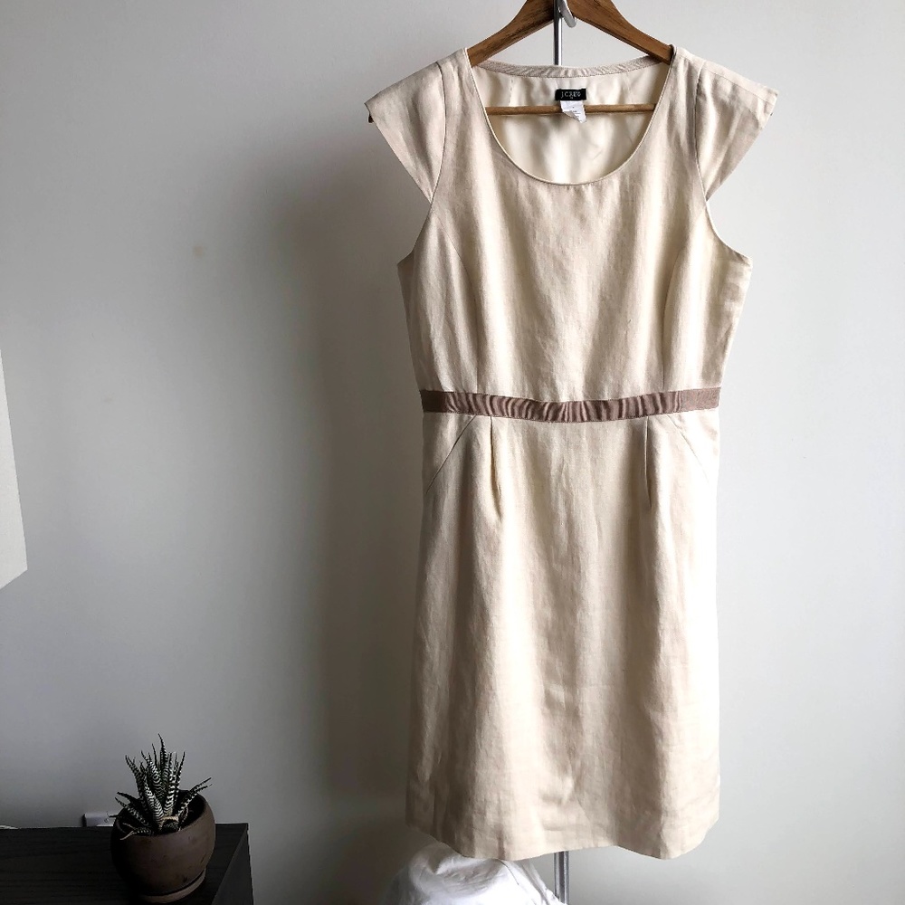 J. Crew Cream Cap Sleeve Sheath Linen Dress